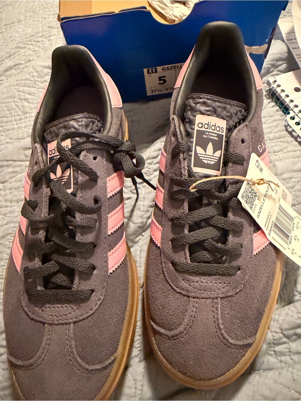 adidas Gazelle Women's Suede Sneakers in Gray and Pink